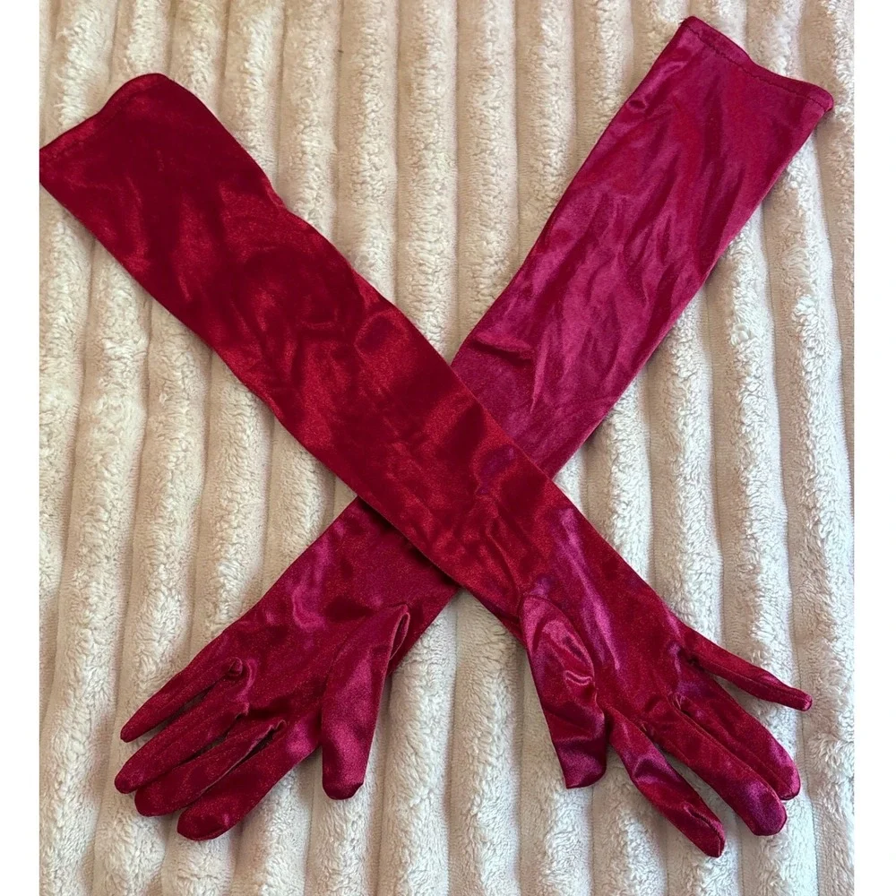 Red‎ Satin Opera Gloves Long Formal Costume Stretch Evening Gloves